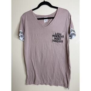 VICTORIAS SECRET PINK "LESS MONDAYS MORE SUNDAYS" "PINK" VNECK SLEEP TEESHIRT